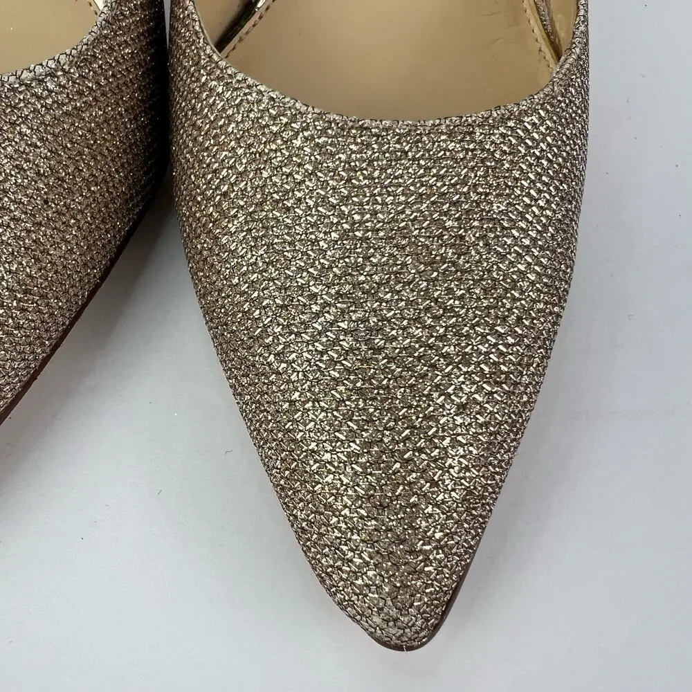 EUC Jessica Simpson Oravia 9 Shimmer Glitter Sparkle Gold Pump Heel Pointed Toe